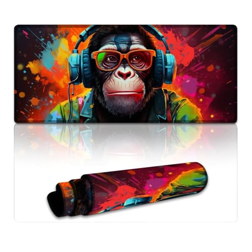 LLONGKT Monkey Mouse Pad Großes Gaming-Mauspad (40 x 90 x 0,3 cm) Große Schreibtischunterlage mit Rutschfester Unterseite und genähtem Rand für Büro/Gaming von LLONGKT