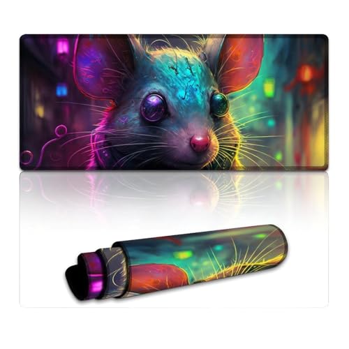 LLONGKT Neon-Maus-Mauspad, genähte Kanten, Mauspad (40 x 90 x 0,3 cm), Tischmatte, wasserdichte Stoffoberfläche und rutschfeste Gummiunterseite von LLONGKT