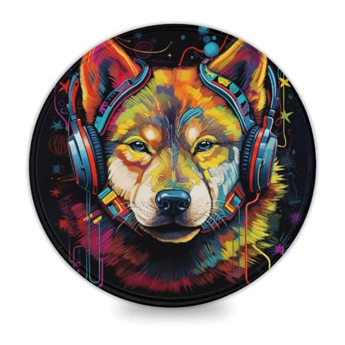 LLONGKT Rundes Gaming-Mauspad, Husky mit Kopfhörern 20x20cm, Premium-Mauspad, genähte Kanten, rutschfeste Unterseite für den ruhigen Einsatz im Büro LLONGKT Rundes Gaming-Mauspad, Husky mit Kopfhörern 20x20cm, Premium-Mauspad, genähte Kanten, rutschfeste Unterseite für den ruhigen Einsatz im Büro von LLONGKT