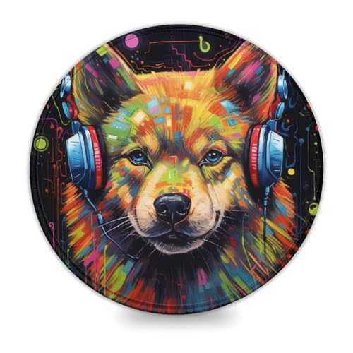 LLONGKT Rundes Gaming-Mauspad, Husky mit Kopfhörern 20x20cm, genähte Kanten, Mauspad für Büro und Zuhause, neuartig bedrucktes Schreibtischzubehör LLONGKT Rundes Gaming-Mauspad, Husky mit Kopfhörern 20x20cm, genähte Kanten, Mauspad für Büro und Zuhause, neuartig bedrucktes Schreibtischzubehör von LLONGKT
