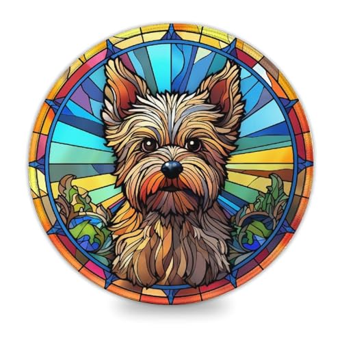 LLONGKT Rundes Gaming-Mauspad mit Buntglas-Hund 20x20cm, genähte Kanten, Mauspad für Damen und Kinder, kabellose Maus, Laptops, Tastaturablage, Homeoffice, Reisen LLONGKT Rundes Gaming-Mauspad mit Buntglas-Hund 20x20cm, genähte Kanten, Mauspad für Damen und Kinder, kabellose Maus, Laptops, Tastaturablage, Homeoffice, Reisen von LLONGKT