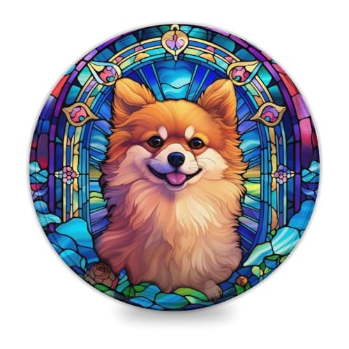 LLONGKT Rundes Gaming-Mauspad mit Buntglas-Pomeranian-Motiv 20x20cm, Mauspad mit hochwertiger Textur, für Damen und Kinder, kabellose Maus, Laptops, Tastaturablage, Homeoffice, Reisen LLONGKT Rundes Gaming-Mauspad mit Buntglas-Pomeranian-Motiv 20x20cm, Mauspad mit hochwertiger Textur, für Damen und Kinder, kabellose Maus, Laptops, Tastaturablage, Homeoffice, Reisen von LLONGKT