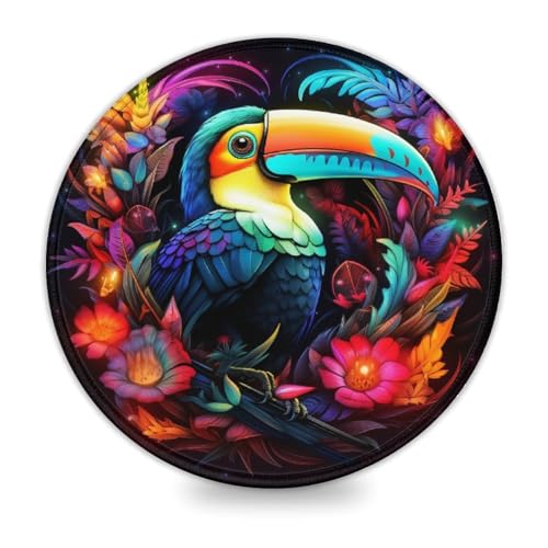 LLONGKT Rundes Gaming-Mauspad mit Kunst-Tukanen (20 x 20 cm), Mauspad mit Rutschfester Unterseite und Rutschfester Gummiunterseite, kompatibel mit Laser- und optischen Mäusen von LLONGKT