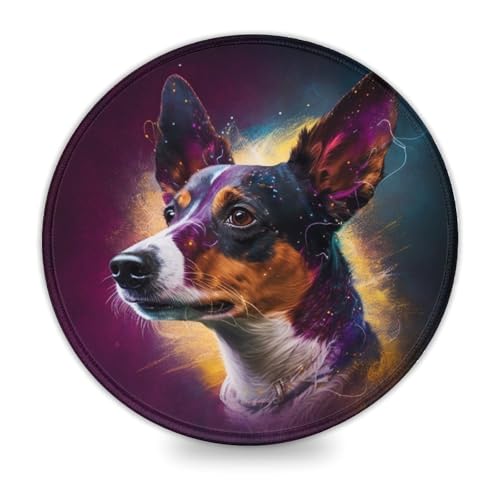 LLONGKT Rundes Gaming-Mauspad mit Ratten-Terrier 20x20cm, genähte Kanten, Mauspad für Damen und Kinder, kabellose Maus, Laptops, Tastaturablage, Homeoffice, Reisen LLONGKT Rundes Gaming-Mauspad mit Ratten-Terrier 20x20cm, genähte Kanten, Mauspad für Damen und Kinder, kabellose Maus, Laptops, Tastaturablage, Homeoffice, Reisen von LLONGKT