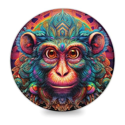 LLONGKT Rundes Gaming-Mauspad mit psychedelischem Affenmotiv (20 x 20 cm), Mauspad mit Rutschfester Unterseite aus rutschfestem Gummi, kompatibel mit Laser- und optischen Mäusen von LLONGKT