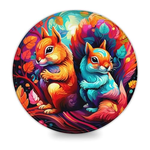 LLONGKT Rundes Gaming-Mauspad mit süßem Eichhörnchen-Motiv (20 x 20 cm), Mauspad mit hochwertiger Textur, für Damen und Kinder, kabellose Maus, Laptops, Tastaturablage, Homeoffice, Reisen von LLONGKT