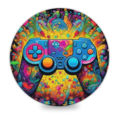 LLONGKT Rundes Mauspad, buntes Gamepad (20 x 20 cm), Mauspad mit hochwertiger Textur für Laptop, Computer, Büro, Schreibtischzubehör von LLONGKT