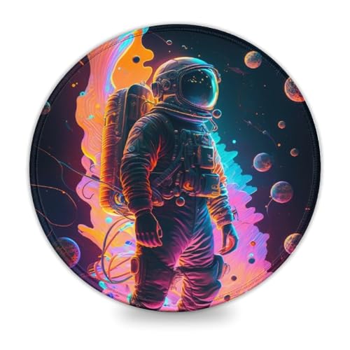 LLONGKT Rundes Mauspad Astronaut (20 x 20 cm) wasserdichte Mausmatte mit Rutschfester Gummiunterseite, kompatibel mit Laser- und optischen Mäusen von LLONGKT