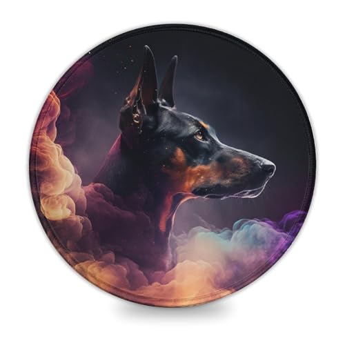 LLONGKT Rundes Mauspad Dobermann-Nebel 20x20cm wasserdichte Mausmatte mit Rutschfester Gummiunterseite, kompatibel mit Laser- und optischen Mäusen LLONGKT Rundes Mauspad Dobermann-Nebel 20x20cm wasserdichte Mausmatte mit Rutschfester Gummiunterseite, kompatibel mit Laser- und optischen Mäusen von LLONGKT