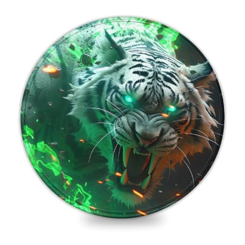 LLONGKT Rundes Mauspad Tiger (20 x 20 cm) wasserdichte Mausmatte mit Rutschfester Gummiunterseite, kompatibel mit Laser- und optischen Mäusen von LLONGKT