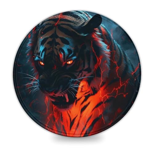 LLONGKT Tiger Gaming Rundes Mauspad (8 Zoll) mit genähten Kanten für Gaming-Computer, Laptop, Zuhause, Büro und unterwegs. von LLONGKT