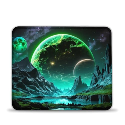 Mauspad „Green Planet“, Mausmatte, Schreibtischunterlage, sanftes Gleitgefühl mit Stabiler Kontrolle, genähte Kanten, gleichmäßiger hochdichter Gummi (20x24cm) von LLONGKT