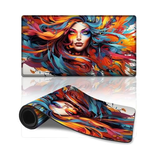 Mauspad Fantasy Phoenix, genähte Kanten, Mauspad für Tastatur, Computer, PC, Gamer, Schreibtisch, Büro (40 x 75 cm) von LLONGKT