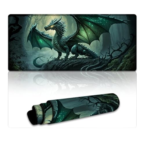 Mauspad Jungle Dragon Erweitertes Mauspad (XXXL 40 x 90 x 0,3 cm) Mäusepad mit Rutschfester Gummiunterseite für Büro- und Heimcomputer, Laptop, Gaming von LLONGKT