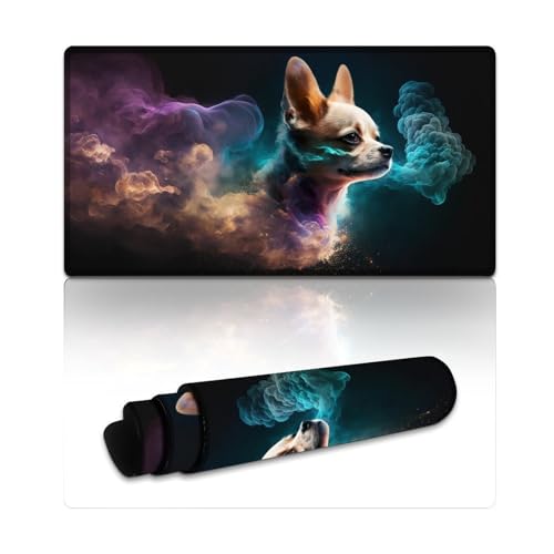 Mauspad mit Chihuahua-Nebel, großes Gaming-Mauspad (XXL, 40 x 75 x 0,3 cm), Schreibtischunterlage, rutschfeste Gummiunterseite, wasserdichte Oberfläche, langlebige genähte Kanten, Laptop-Desktop von LLONGKT