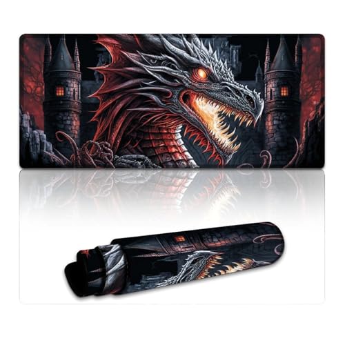 Mauspad mit Fantasie-Motiv „Chinesischer Drache“, lang, XXXL, Mauspads (40 x 90 x 0,3 cm), große Schreibtischunterlage für Laptop, Home-Office-Zubehör mit genähten Kanten von LLONGKT