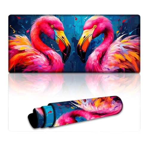 Mauspad mit Flamingo-Motiv, genähte Kanten, Mauspad (40 x 90 x 0,3 cm), Tastaturpad für Laptop, Home-Office-Zubehör mit genähten Kanten von LLONGKT
