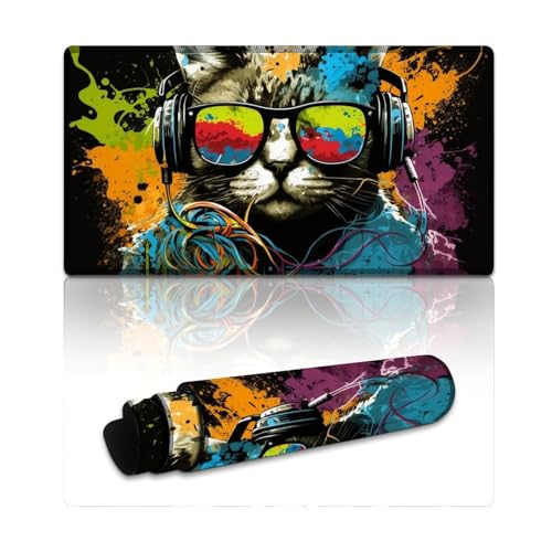 Mauspad mit Katze und Kopfhörern,erweitertes XXL-Mauspad 40x75cm,Schreibtischunterlage mit weicher,glatter Oberfläche und rutschfester Gummiunterseite für Gamer,Büro und Schreibtischdekoration Mauspad mit Katze und Kopfhörern,erweitertes XXL-Mauspad 40x75cm,Schreibtischunterlage mit weicher,glatter Oberfläche und rutschfester Gummiunterseite für Gamer,Büro und Schreibtischdekoration von LLONGKT