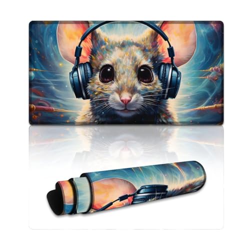 Mousepad Art Animal Mouse Erweitertes Mauspad (XXL 40 x 75 x 0,3 cm) Mäusepad mit Rutschfester Gummiunterseite für Büro- und Heimcomputer, Laptop, Gaming von LLONGKT