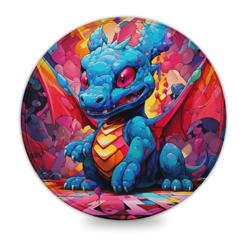 Rundes Mauspad Art Dragon Baby (20 x 20 cm), wasserdichte Mausmatte mit Rutschfester Gummiunterseite, kompatibel mit Laser- und optischen Mäusen von LLONGKT