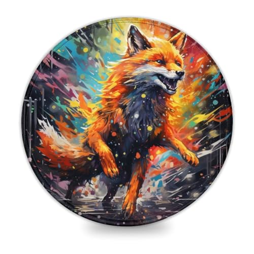 Rundes Mauspad Psychedelic Fox (20 x 20 cm), wasserdichte Mausmatte mit Rutschfester Gummiunterseite, kompatibel mit Laser- und optischen Mäusen von LLONGKT