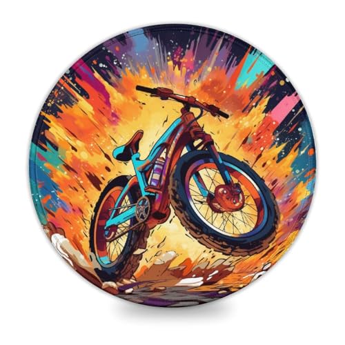 Rundes Mauspad mit Buntem Fahrrad 20x20cm, rutschfestes Gummi-Mauspad für Laptop, Computer, PC, Büro, süßes Design, Schreibtischzubehör Rundes Mauspad mit Buntem Fahrrad 20x20cm, rutschfestes Gummi-Mauspad für Laptop, Computer, PC, Büro, süßes Design, Schreibtischzubehör von LLONGKT