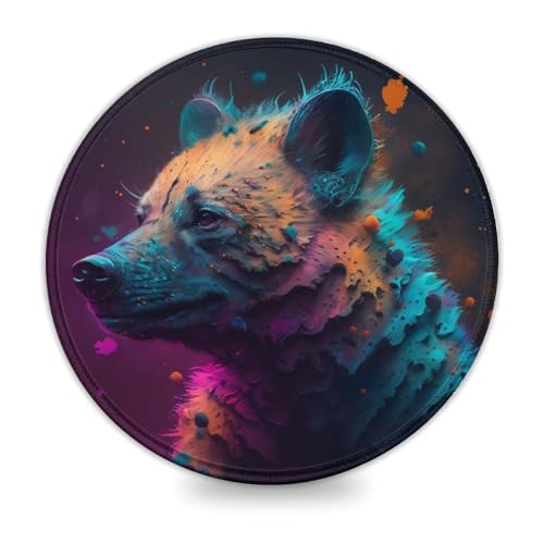 Rundes Mauspad mit Fantasy-Hyäne (20,3 cm), rutschfestes Gummi-Mauspad für hervorragende Geschwindigkeit und Kontrolle, rutschfeste Gummiunterseite von LLONGKT