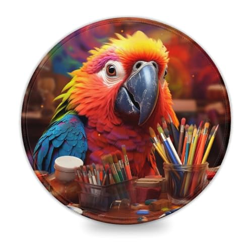Rundes Parrot Gaming-Mauspad (20,3 cm), Computer-Mauspad für Laptop, Home-Office-Zubehör mit genähten Kanten von LLONGKT