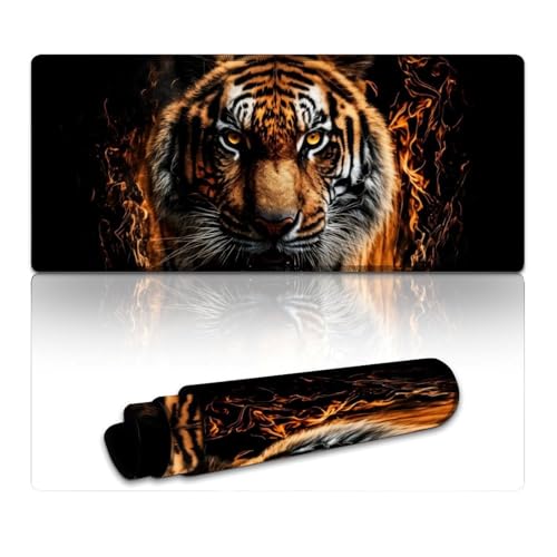 Wütender Tiger mit Feuer-Gaming-Mauspad,großes Mauspad 40x90cm,Schreibtischunterlage mit weicher,glatter Oberfläche und rutschfester Gummiunterseite für Gamer,Büro und Schreibtischdekoration zu Hause Wütender Tiger mit Feuer-Gaming-Mauspad,großes Mauspad 40x90cm,Schreibtischunterlage mit weicher,glatter Oberfläche und rutschfester Gummiunterseite für Gamer,Büro und Schreibtischdekoration zu Hause von LLONGKT