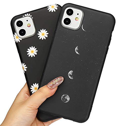 LLZ.COQUE 2 Pack Handyhülle Kompatibel mit iPhone 11 Hülle Gänseblümchen Schutzhülle TPU Hülle Slim Case Cover Mond matt Handyhülle für iPhone 11 Case Mond & Gänseblümchen von LLZ.COQUE