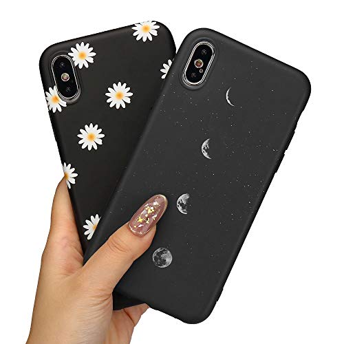 LLZ.COQUE 2 Pack Handyhülle Kompatibel mit iPhone X/Xs Hülle Gänseblümchen Schutzhülle TPU Hülle Slim Case Cover Mond matt Handyhülle für iPhone X/Xs Case Mond & Gänseblümchen von LLZ.COQUE