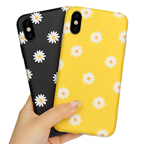 LLZ.COQUE 2 Pack Handyhülle Kompatibel mit iPhone XS Max Hülle Gänseblümchen Schutzhülle TPU Hülle Slim Case Cover Mond matt Handyhülle für iPhone XS Max Case Gänseblümchen&Gelb von LLZ.COQUE