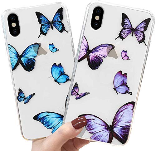 LLZ.COQUE 2 Pack Hülle für iPhone Xr Handyhülle Schmetterling Klar Schutzhülle Transparent Butterfly Case Backcover Schmetterling Hülle für iPhone Xr Blau&Lila von LLZ.COQUE