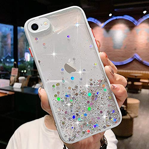 LLZ.COQUE Glitzer Hülle Kompatibel mit iPhone 7,iPhone 8,iPhone SE2020 Handyhülle Mädchen Silikon Schutzhülle Transparent Rückschale Glitter Case Cover für iPhone 7/8/SE2020 Weiß von LLZ.COQUE