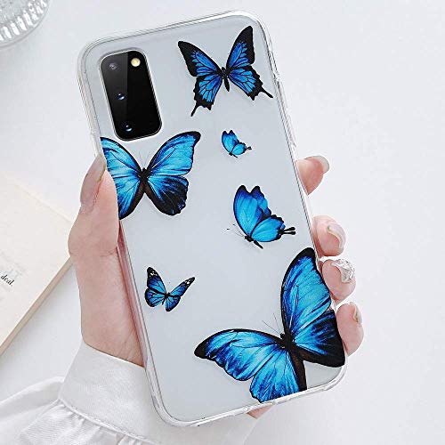 LLZ.COQUE Hülle für Samsung Galaxy S20 Ultra/S20 Ultra 5G Handyhülle Schmetterling Klar Schutzhülle Transparent Butterfly Case Backcover Schmetterling Hülle für Galaxy S20 Ultra Blau von LLZ.COQUE