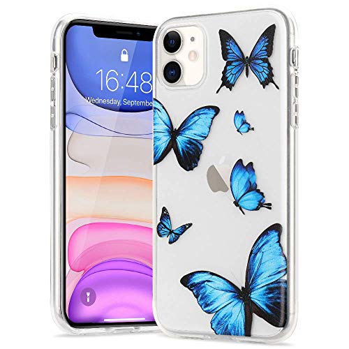 LLZ.COQUE Hülle für iPhone 11 Handyhülle Schmetterling Klar Schutzhülle Transparent Butterfly Case Backcover Schmetterling Hülle für iPhone 11 Blau von LLZ.COQUE