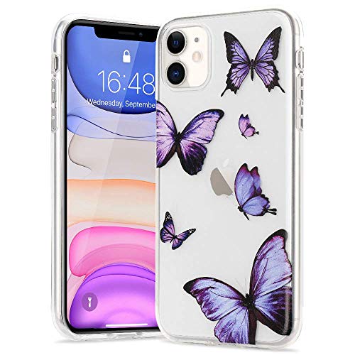 LLZ.COQUE Hülle für iPhone 12/iPhone 12 Pro Handyhülle Schmetterling Klar Schutzhülle Transparent Butterfly Case Backcover Schmetterling Hülle für iPhone 12/iPhone 12 Pro Lila von LLZ.COQUE