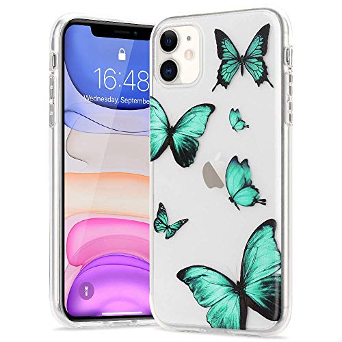 LLZ.COQUE Hülle für iPhone 12 Pro Max Handyhülle Schmetterling Klar Schutzhülle Transparent Butterfly Case Backcover Schmetterling Hülle für iPhone 12 Pro Max Minzgrün von LLZ.COQUE