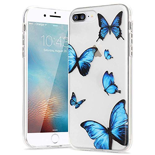 LLZ.COQUE Hülle für iPhone 6 Plus/6S Plus Handyhülle Schmetterling Klar Schutzhülle Transparent Butterfly Case Backcover Schmetterling Hülle für iPhone 6 Plus/6S Plus Blau von LLZ.COQUE