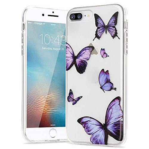 LLZ.COQUE Hülle für iPhone 6 Plus/6S Plus Handyhülle Schmetterling Klar Schutzhülle Transparent Butterfly Case Backcover Schmetterling Hülle für iPhone 6 Plus/6S Plus Lila von LLZ.COQUE