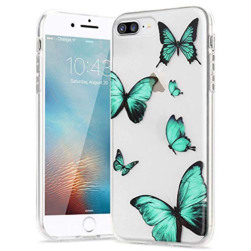 LLZ.COQUE Hülle für iPhone 6 Plus/6S Plus Handyhülle Schmetterling Klar Schutzhülle Transparent Butterfly Case Backcover Schmetterling Hülle für iPhone 6 Plus/6S Plus Minzgrün von LLZ.COQUE