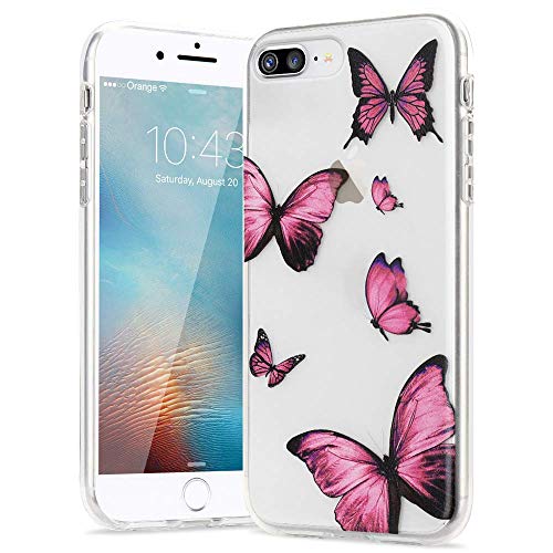 LLZ.COQUE Hülle für iPhone 6 Plus/6S Plus Handyhülle Schmetterling Klar Schutzhülle Transparent Butterfly Case Backcover Schmetterling Hülle für iPhone 6 Plus/6S Plus Rosa von LLZ.COQUE