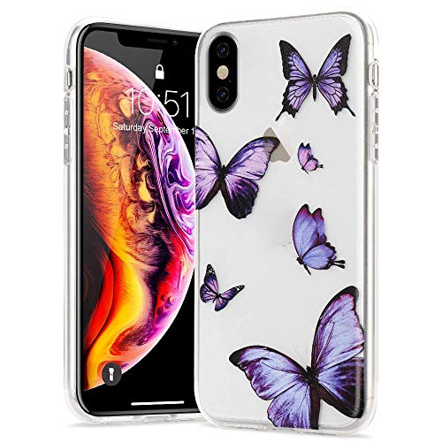 LLZ.COQUE Hülle für iPhone X/Xs Handyhülle Schmetterling Klar Schutzhülle Transparent Butterfly Case Backcover Schmetterling Hülle für iPhone X/Xs Lila von LLZ.COQUE
