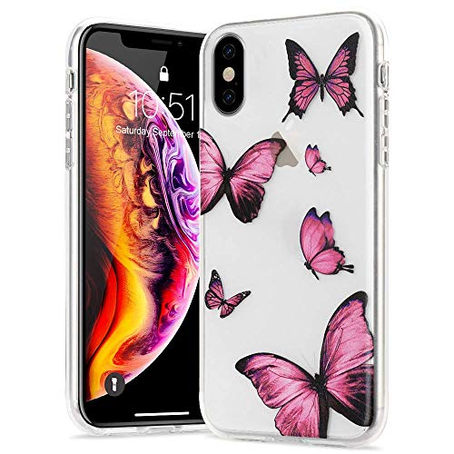 LLZ.COQUE Hülle für iPhone XS Max Handyhülle Schmetterling Klar Schutzhülle Transparent Butterfly Case Backcover Schmetterling Hülle für iPhone XS Max Rosa von LLZ.COQUE