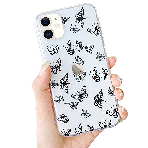 LLZ.COQUE Kompatibel mit iPhone 11 Hülle Schmetterling TPU Bumper Handyhülle Durchsichtig Schutzhülle für iPhone 11 Butterfly Case Transparent Hülle Schwarz von LLZ.COQUE