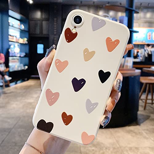 LLZ.COQUE Kompatibel mit iPhone Xr Hülle Mädchen Süße Herz Handyhülle Cute Matte Love Hearts Pattern Designed Case Flüssigsilikon Schutzhülle für iPhone Xr Beige von LLZ.COQUE