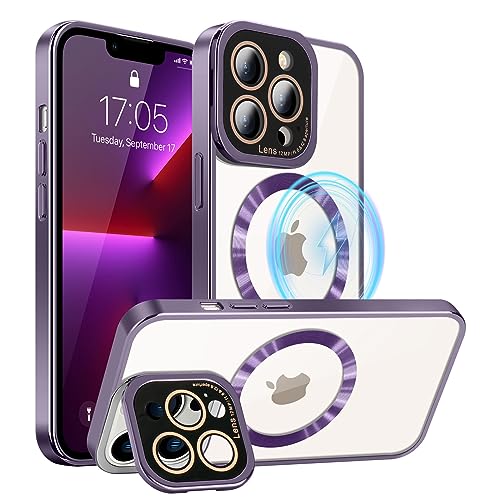 LLZ.COQUE Magnetisch Hülle Kompatibel mit iPhone 13 Pro Max für MagSafe Handyhülle Transparent Schutzhülle mit Kameraschutz Galvanische Kante Clear Case für iPhone 13 Pro Max Lila von LLZ.COQUE