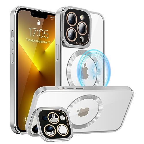 LLZ.COQUE Magnetisch Hülle Kompatibel mit iPhone 13 Pro Max für MagSafe Handyhülle Transparent Schutzhülle mit Kameraschutz Galvanische Kante Clear Case für iPhone 13 Pro Max Silber von LLZ.COQUE