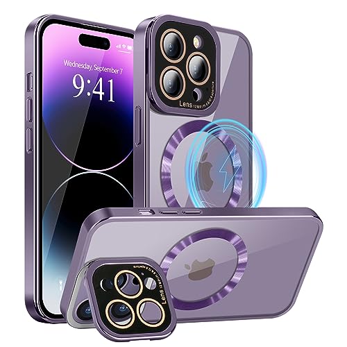 LLZ.COQUE Magnetisch Hülle Kompatibel mit iPhone 14 Pro Max für MagSafe Handyhülle Transparent Schutzhülle mit Kameraschutz Galvanische Kante Clear Case für iPhone 14 Pro Max Lila von LLZ.COQUE