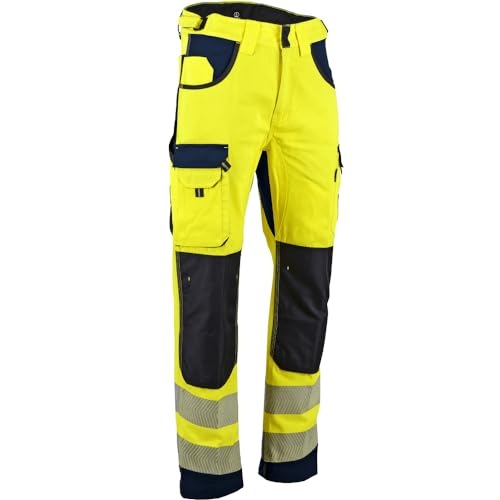 LMA Workwear 1667 DEFENSE Gut Sichtbare Zweifarbige Hose mit Knietaschen, Größe 60, Fluoreszierendes Gelb/Dunkelblau von LMA Workwear